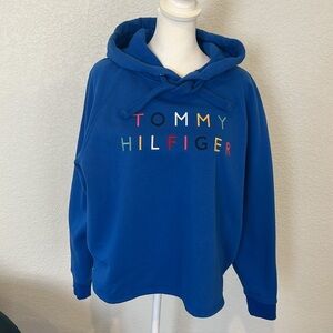 Tommy Hilfiger Women’s Hoodie Cropped Sweatshirt Size S-M Blue Logo Multicolor